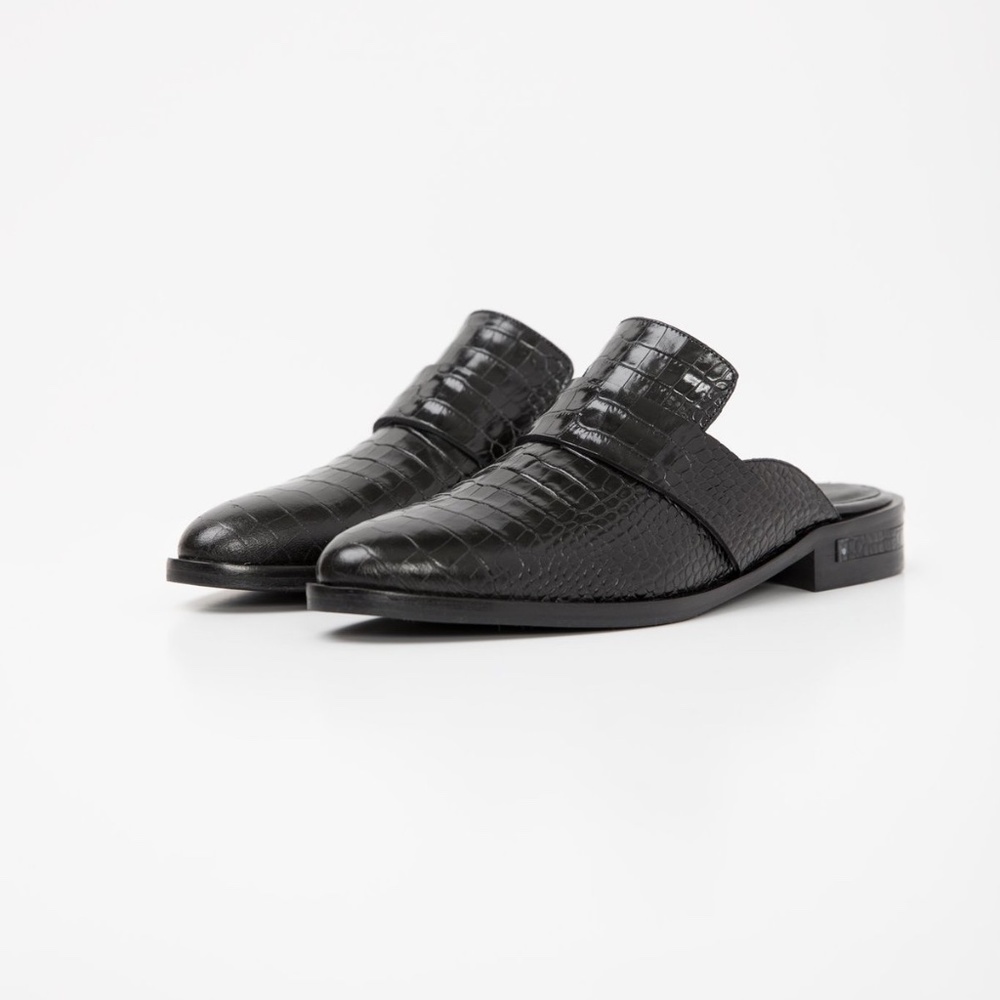 Freda Salvador Black Croc-Embossed Mules